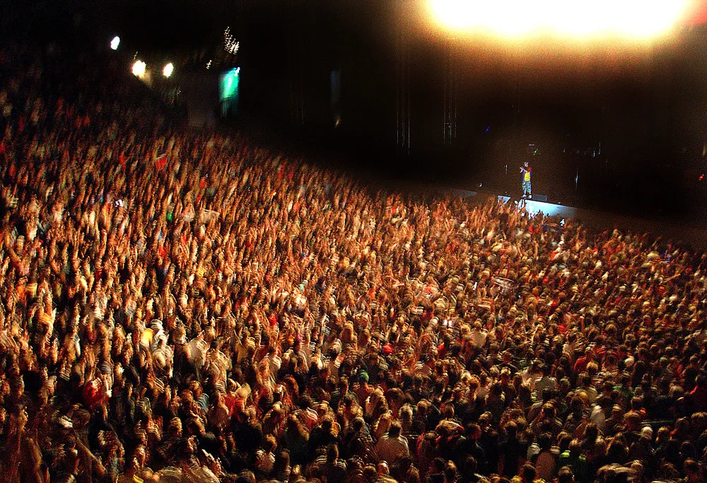 A crowd under lights at night — the online multiplayer vibe